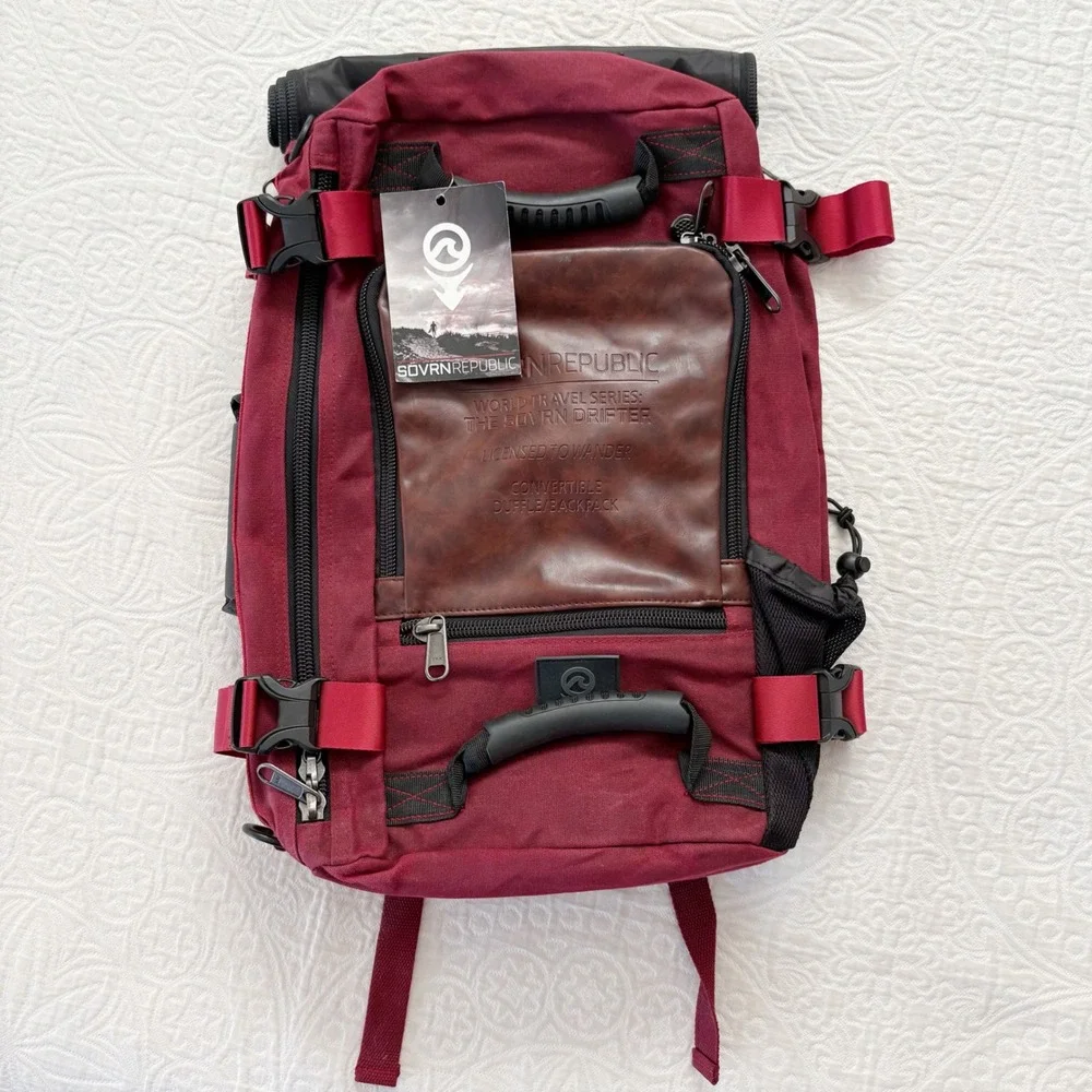 SOVRN REPUBLIC 30L Drifter 2.0‎ Convertible Duffle / Backpack, Burgundy
